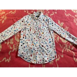 Karl Lagerfeld Paris 90s Print Long Sleeve Blouse button front SZ XS